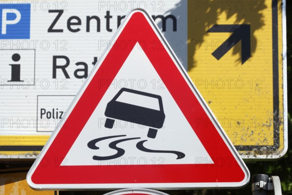 Traffic sign skidding danger, Germany, Europe