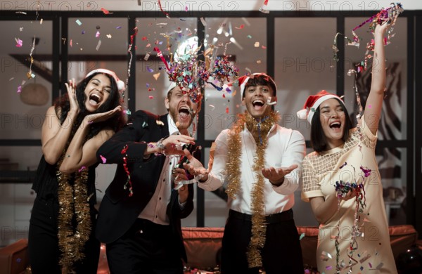 front view friends celebrating new year s eve party