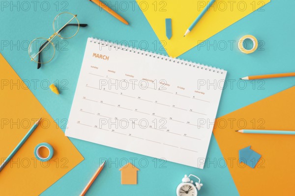 Flat lay planner calendar accessories