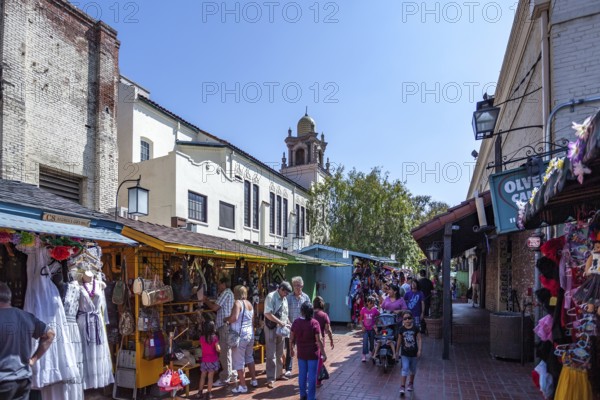 LOS ANGELES, CALIFORNIA, USA - AUGUST 10 : Olvera Street market in Los Angeles, California, USA on August 10, 2011. Unidentified people