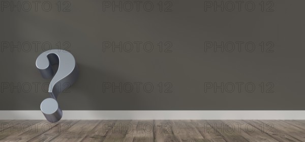 Fine 3d concept with question mark icon in a room with space for text