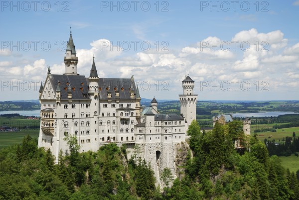 HOHENSCHWANGAU, GERMANY, JUNE 15: Neuschwanstein castle on June 15, 2011 in Hohenschwangau, Germany. The famous castle has over one million visitors a year