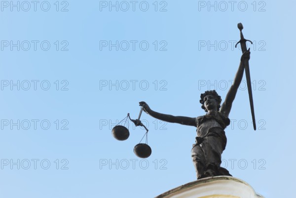 Statue of Lady Justice seen on the old town hall of Ingolstadt