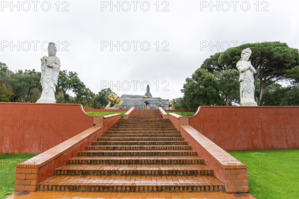 Carvalhal Bombarral, Portugal - 13 December 2020: buddha statues in the famous Bacalhoa Buddha Eden Garden in central Portugal
