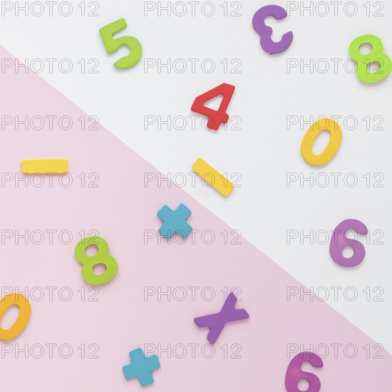 Colourful math numbers arrangement top view