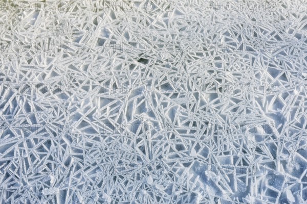 Frozen ice texture on the Dnieper river in Kiev, Ukraine, during winter, Europe