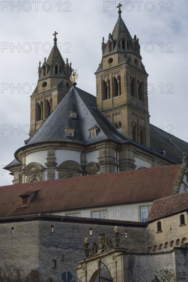 Church tower, church, Comburg, Großcomburg, Benedictine monastery, monastery, monastery complex, Jakbosweg, Kochertal, Kocher, Schwäbisch Hall, Hohenlohe, Heilbronn-Franken, Baden-Württemberg, Germany, Europe