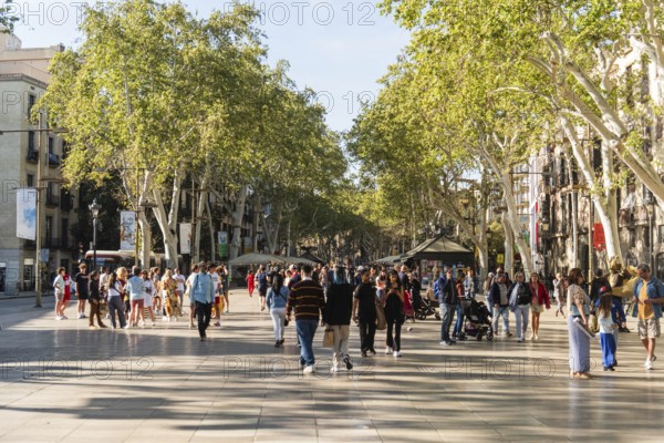 Gastronomy and tourists on the Ramblas in Barcelona, Spain only
