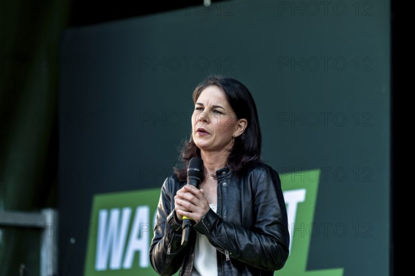 Annalena Bärbock, Foreign Minister of Germany, speaks at the closing of the Bündnis 90/Die Grünen campaign for the European elections on Neptunplatz in Cologne, 7 June 2024