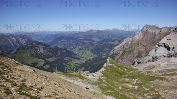 Landscape in the Bernese Oberland. Saanenland valley. Summer scene in the Swiss Alps