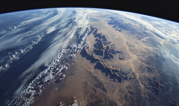 A satellite view of Earth from space, cosmos background AI generated