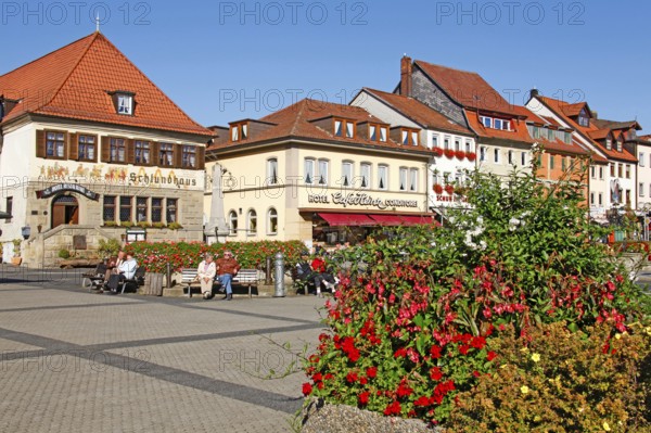 Market square, historic restaurant Hotel Schlundhaus, Bad Königshofen, Lower Franconia, Bavaria, Germany, Europe