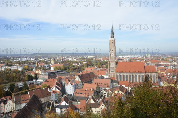 LANDSHUT, GERMANY, OCTOBER 26. View over the city of Landshut, Germany on October 26. The basilica St. Martin on the right has the highest clinker tower of the world