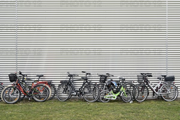 Bicycles parked by football fans near the stadium in Magdeburg during the football match between 1.FC Magdeburg and FC Hansa Rostock