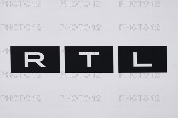 RTL lettering, black and white, Hamburg, Germany, Europe