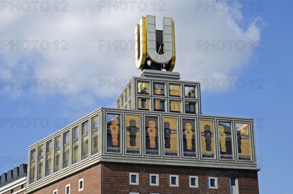 Dortmunder U, U Tower, kicker video installation, former Union Brewery, cultural centre, Dortmund, North Rhine-Westphalia, Germany, Europe