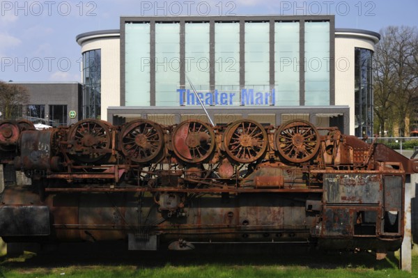 Sculpture 'La Tortuga', by Wolf Vostell, Marl Theatre, Marl, Ruhr Area, North Rhine-Westphalia, Germany, Europe
