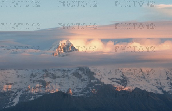 Alpine peak in clouds (Eiger), Bernese Oberland (Europe) (Landscapes) (mountains) (mountas) (landscape) (horizontal), View from Niederhorn, Switzerland, Europe