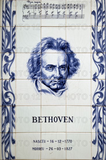 Painted tiles, show Bethoven, Porto, Portugal, Azulejos, ceramic art, Europe
