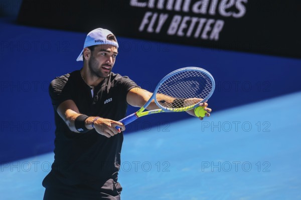 MELBOURNE, AUSTRALIA, JANUARY 15: Matteo Berrettini practices ahead of the 2022 Australian Open at Melbourne Park on January 15, 2022 in Melbourne, Australia, Oceania