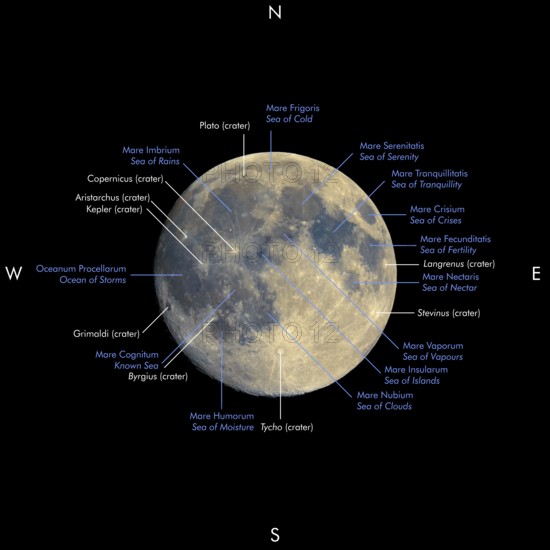 Full moon map, enhanced colours, s in Latin and English