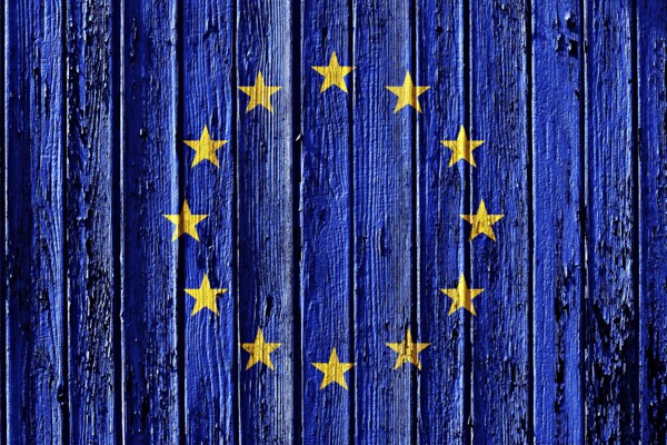 Flag of European Union painted on wooden frame
