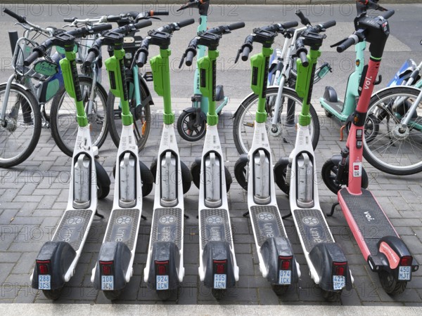 Electric scooters in the historic city centre, Düsseldorf, Germany, Europe