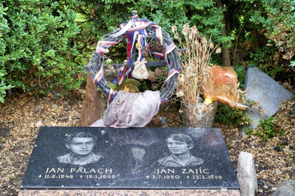 Prague Czech Republic. The memorial to Jan Palach and Jan Zajic in Wenceslas Square