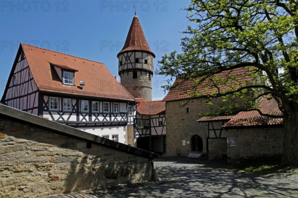 School bell tower, school building, Steinerne Gaden, Ostheim, Rhön-Grabfeld district, Lower Franconia, Bavaria, Rhön-Grabfeld, Germany, Europe