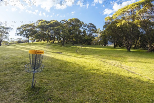 Lake Crackenback disc golf course in late afternoon light in Kosciuszko National Park in New South Wales, Australia, Oceania