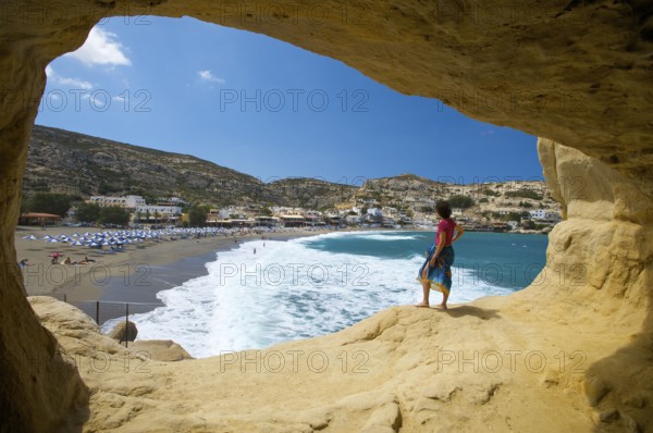 Cave on Matala beach, Crete, Greece, Europe