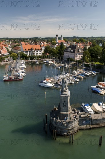 Bavarian Lion, Mangtower, Harbour, Old Town, Lindau, Lake Constance, Bavaria, Germany, Europe