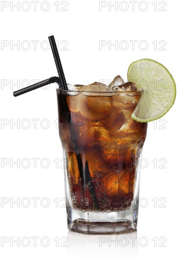Cuba Libre Drink with lime on a white background