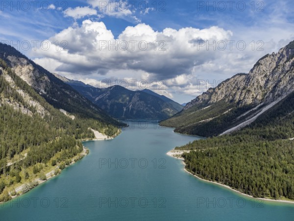 Aerial view of Plansee, Reutte, Ammergau Alps, Tyrol Austria, Plansee, Tyrol, Austria, Europe