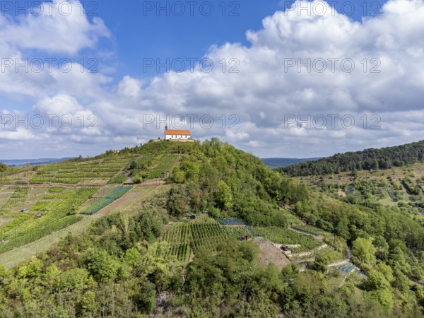 Aerial view of the Wurmlingen Chapel, Wurmlingen, near Tübingen, Baden- Württemberg, Germany, Europe