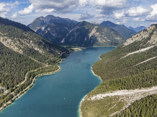 Aerial view of Plansee, Reutte, Ammergau Alps, Tyrol Austria, Plansee, Tyrol, Austria, Europe
