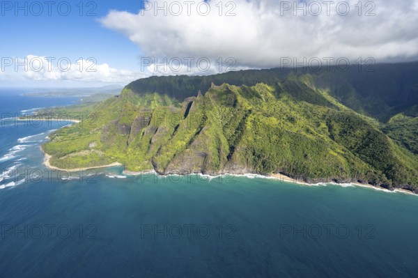 Aerial view Haena Beach, Tunnels Beach, Kepuhi Beach, Kauai, Hawaii, USA, North America