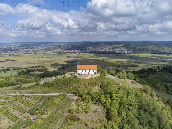 Aerial view of the Wurmlingen Chapel, Wurmlingen, near Tübingen, Baden- Württemberg, Germany, Europe