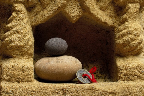 Stacked stones and Chinese lucky coin, coins, lucky coins, lucky coin, coin