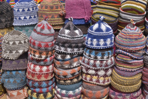 Woollen caps on sale in the souks, market, Marrakech, Marrakesh-Tensift-El Haouz region, Morocco, Africa