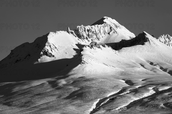 Snowy mountain peaks of Skaftafellsfjöll, black and white photo, near Skaftafell, Sudurland Iceland