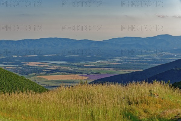 Mountain landscape of the Balkan Mountains and the forested slopes of the Balgarka nature park Park in Central Bulgaria. Shipka, Gabrovo, Bulgaria, Southeast Europe, Europe