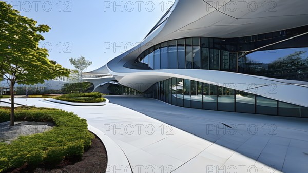 Modern art building design concept showcasing the spiral patterns found in seashells, AI generated