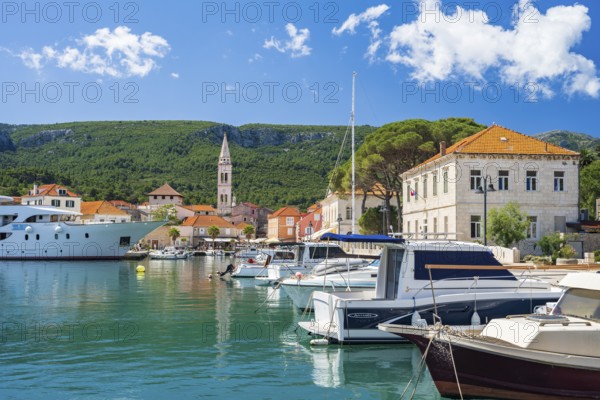 Harbour and old town of Jelsa, island of Hvar, Dalmatia, Croatia, Europe