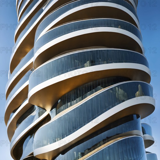 Modern skyscraper design concept showcasing the spiral patterns found in seashells, AI generated
