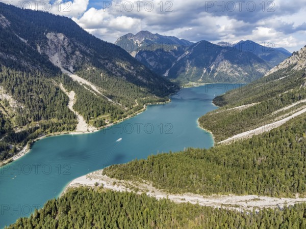Aerial view of Plansee, Reutte, Ammergau Alps, Tyrol Austria, Plansee, Tyrol, Austria, Europe