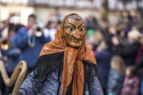 Witch on carnival procession, Big Fasendumzug, Gengenbach, Ortenaukreis, Alemannic Fasnacht, Baden-Württemberg, Germany, Europe
