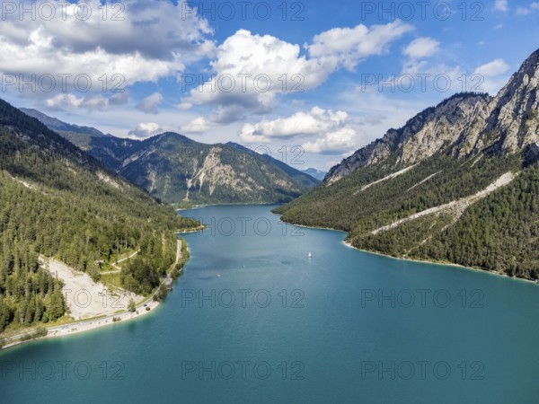 Aerial view of Plansee, Reutte, Ammergau Alps, Tyrol Austria, Plansee, Tyrol, Austria, Europe