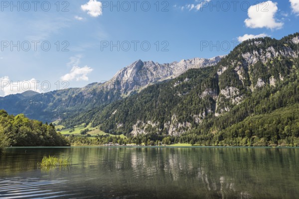 View over the Klöntalersee with the 2294 metre high Mutteristock, Canton Glarus, Switzerland, Europe