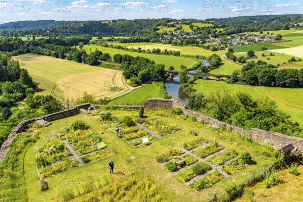 Herb garden at Blankenberg Castle, near Hennef, above the Siegschleife near the town of Blankenberg, in Oberbergisches Land, North Rhine-Westphalia, Germany, Europe